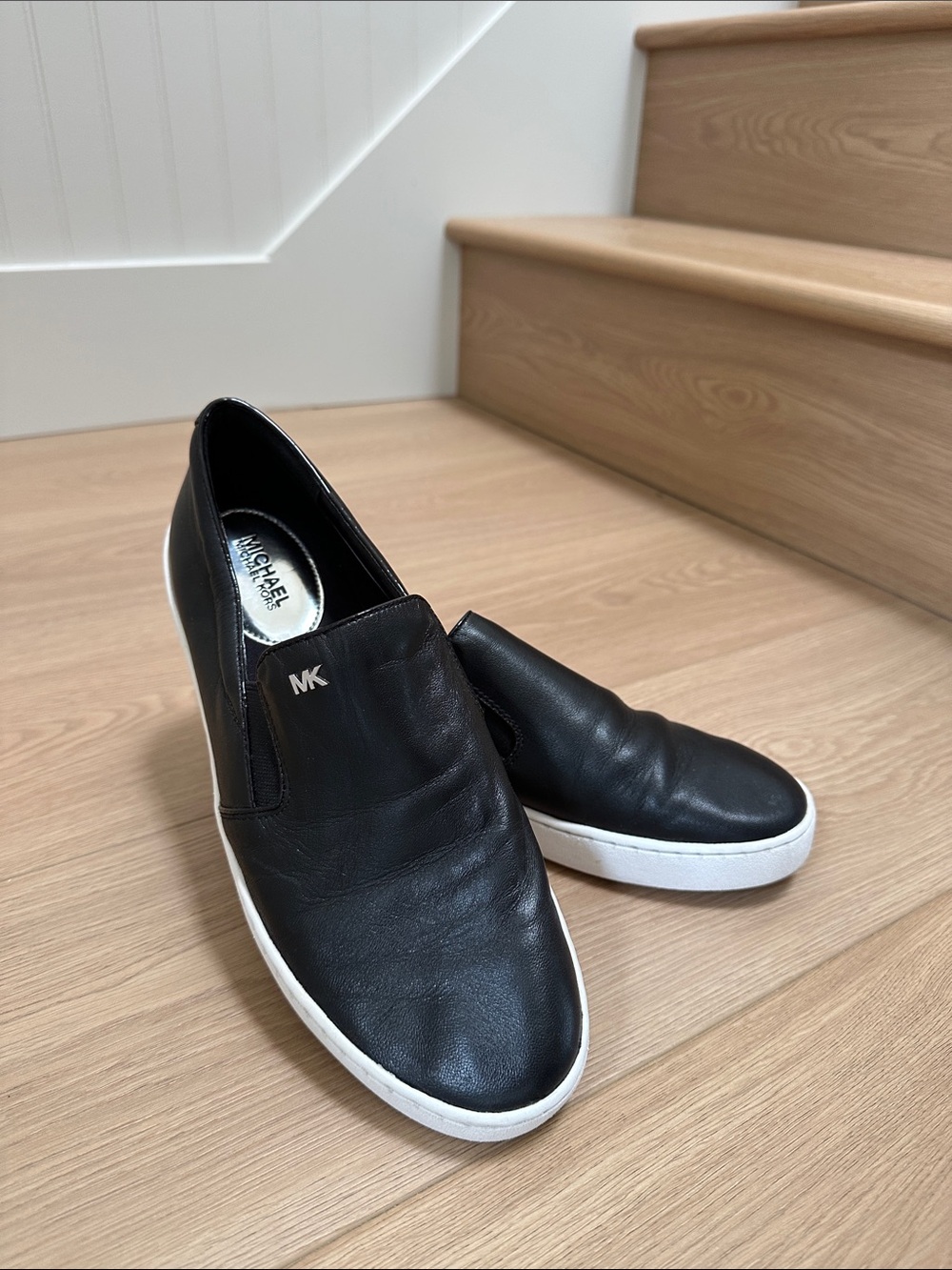 Michael Kors Black Leather Slip-On Loafers with White Sole
